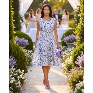 Danny & Nicole 16W Blue Purple Floral Lace Overlay Fit Flare Wedding Guest Dress